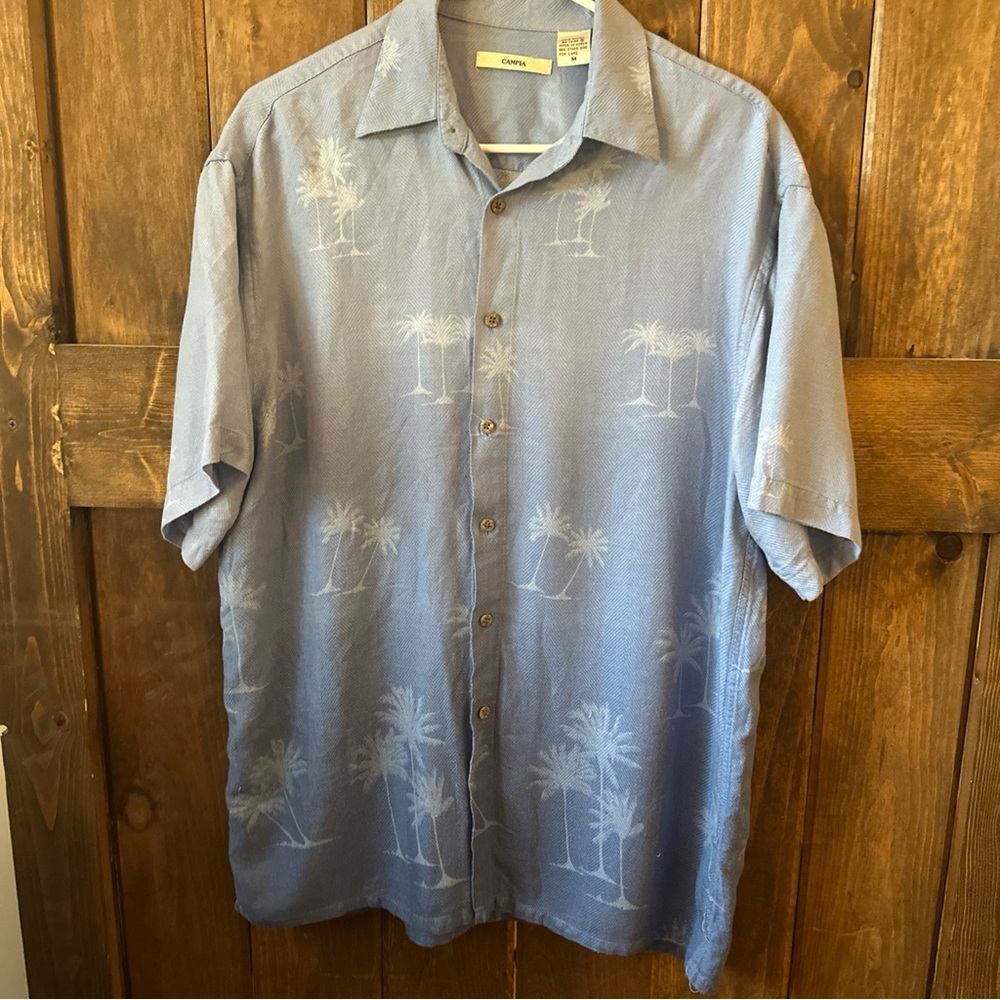 Campia MODA Men's Button Down Short Sleeved Shirt ISLAND PALM TREE  M 100% RAYON